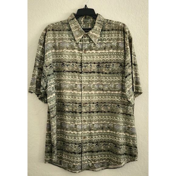 SHIRT-MEN-FIELD AND STREAM-SHORT SLEEVE-100% SILK-GREEN-LIGHT WEIGHT-SIZE LARGE - Picture 1 of 13